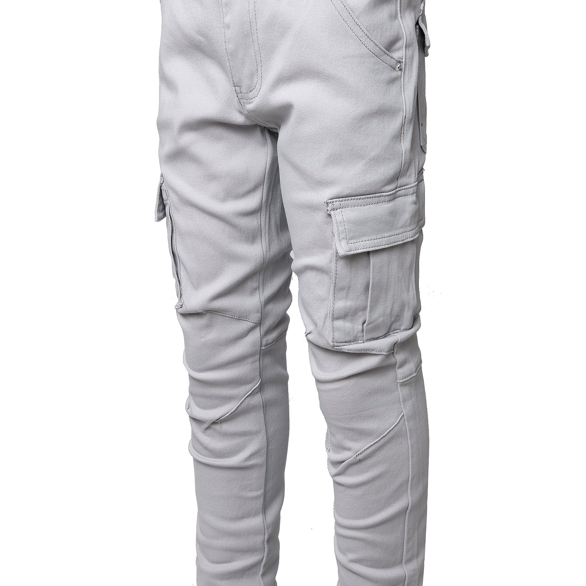 Boys Grey Stretch Jeans Skinny Slim Fit Pockets Cargo Pants Kids Clothes