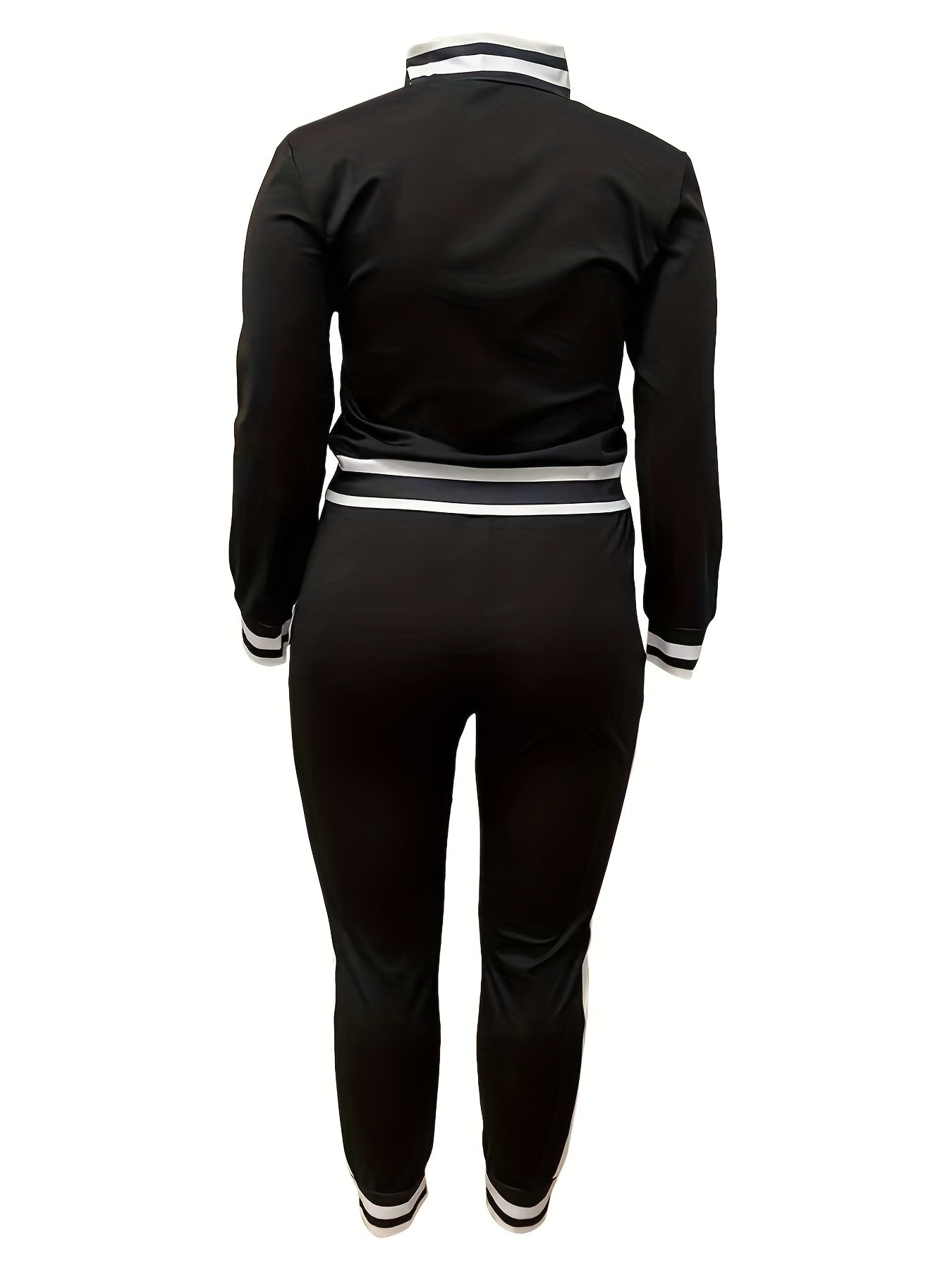  Colorblock Striped 2 Piece Set Zip Up Coat & Pants Outfits