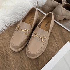 Women's Platform Loafers Slip On Shoes Retro Buckle Decor