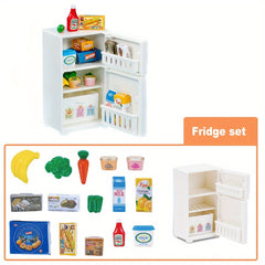 17pcs Mini Fridge Toy Simulated Food Set Dollhouse Kitchen Role Play