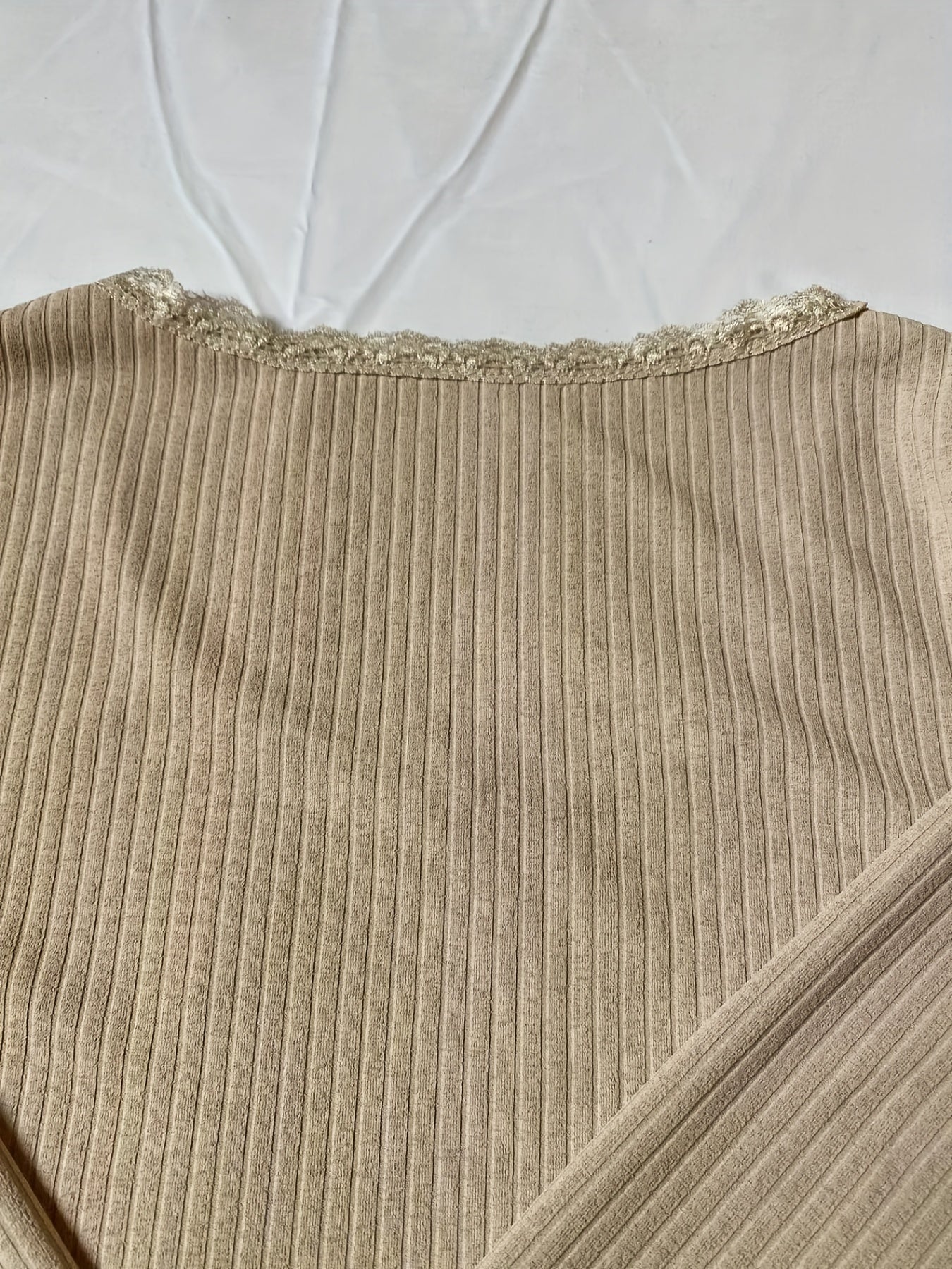  Women's Lace Ribbed Mini Long Sleeve Thin Sweater