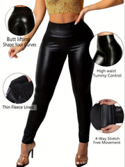 Tummy Control Fleece Lined Leather Yoga Pants
