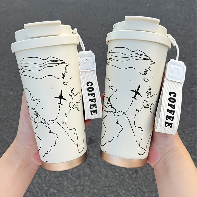 Stainless Steel Coffee Tumbler Hand Painted Airplane Map Insulated