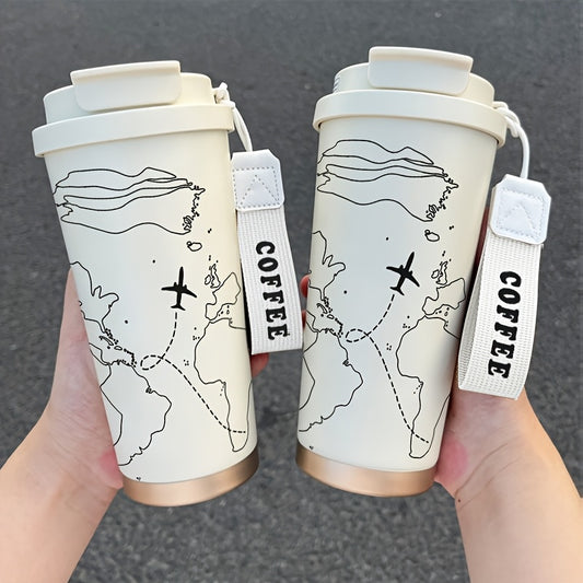 Stainless Steel Coffee Tumbler Hand Painted Airplane Map Insulated