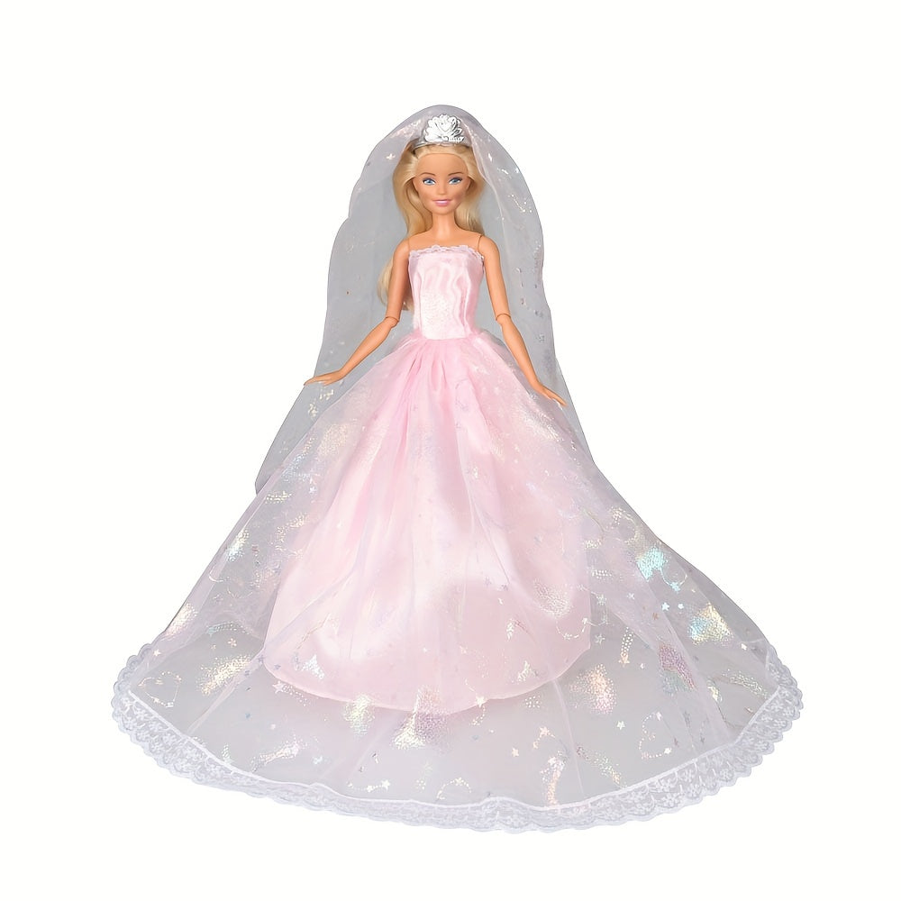 Doll Dresses Wedding Dress Set with Crown Veil - Girl Accessories Toys