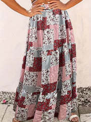  Boho Skirt Patchwork Print High Rise Maxi Skirt