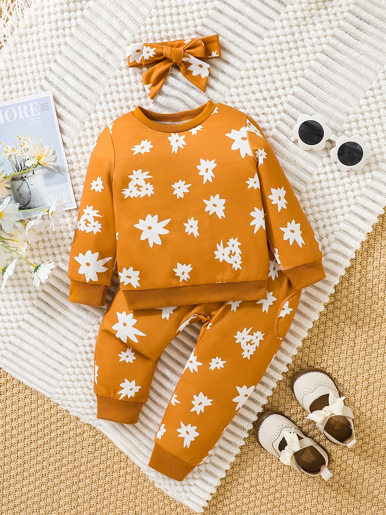Autumn Kids Casual Outfit Floral Sweatshirt & Pants Set