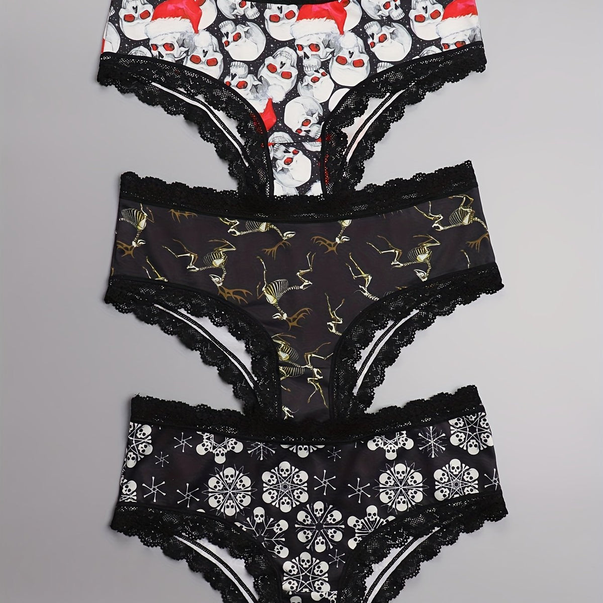3 Pack Plus Size Christmas Gothic Panties Set Women's Plus Christmas