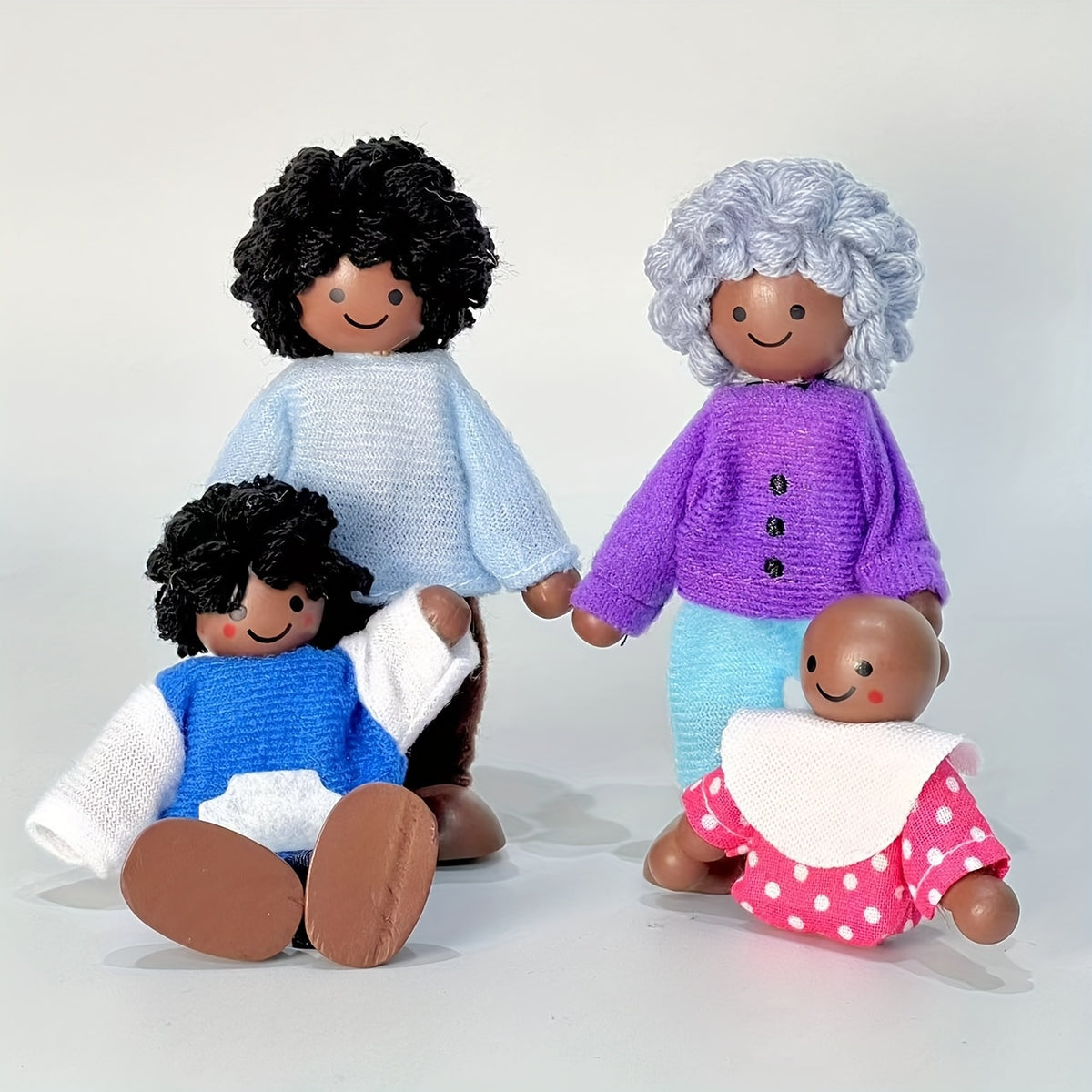 African Wooden Dolls Handcrafted Figurines Colorful Traditional Attire