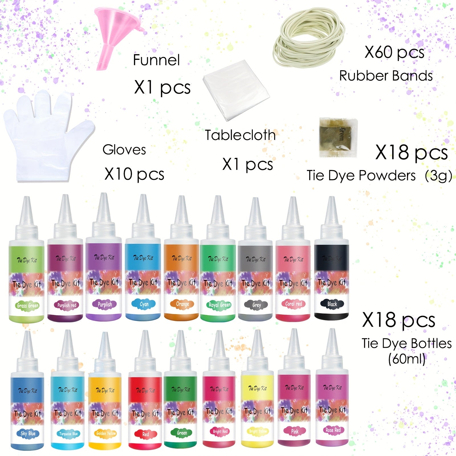 Tie Dye Kit - 32 Colors Fabric Paint Squeeze Bottles Rubber Bands
