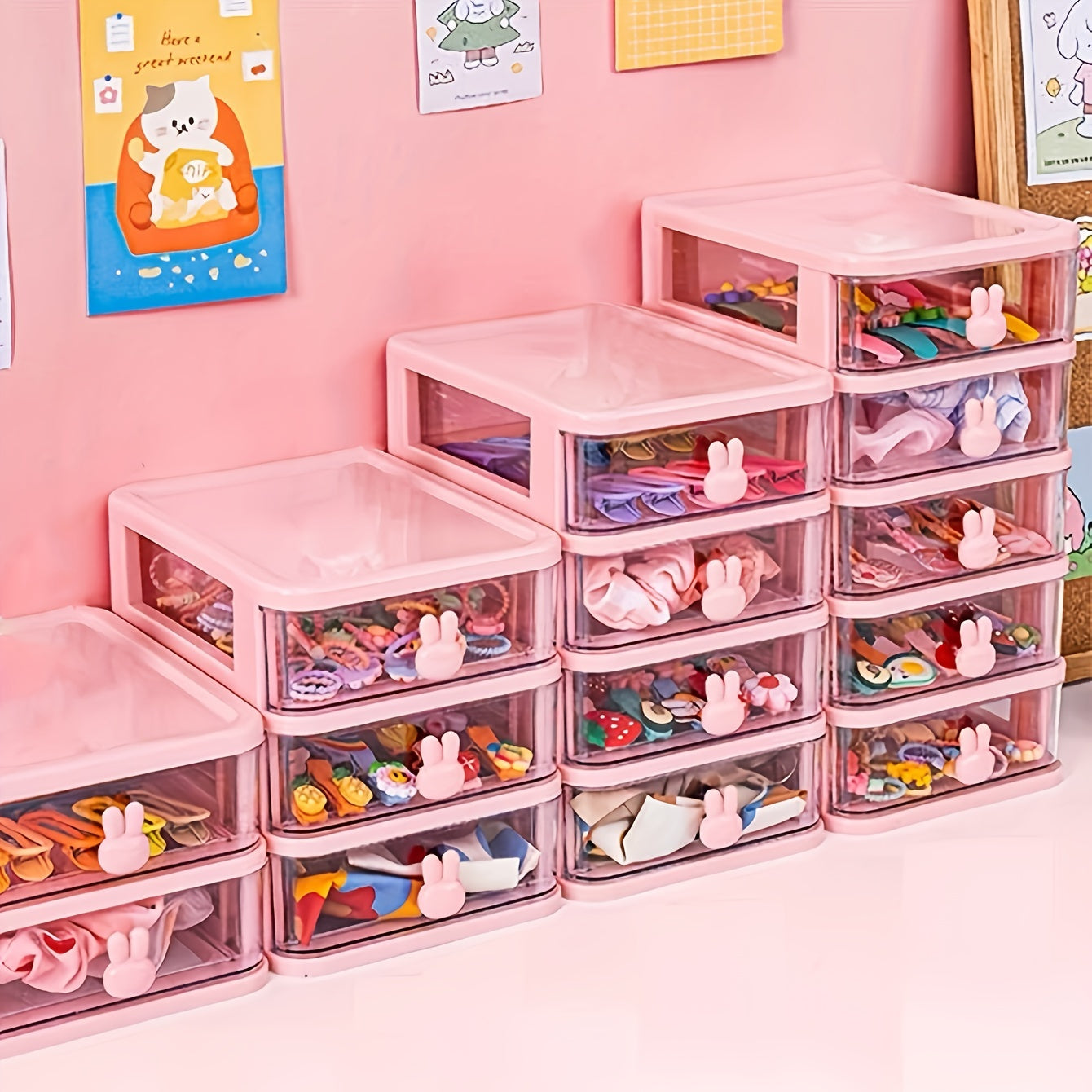 1pc Rabbit Handle Storage Box College Style Desktop Storage Box Teenager Gift