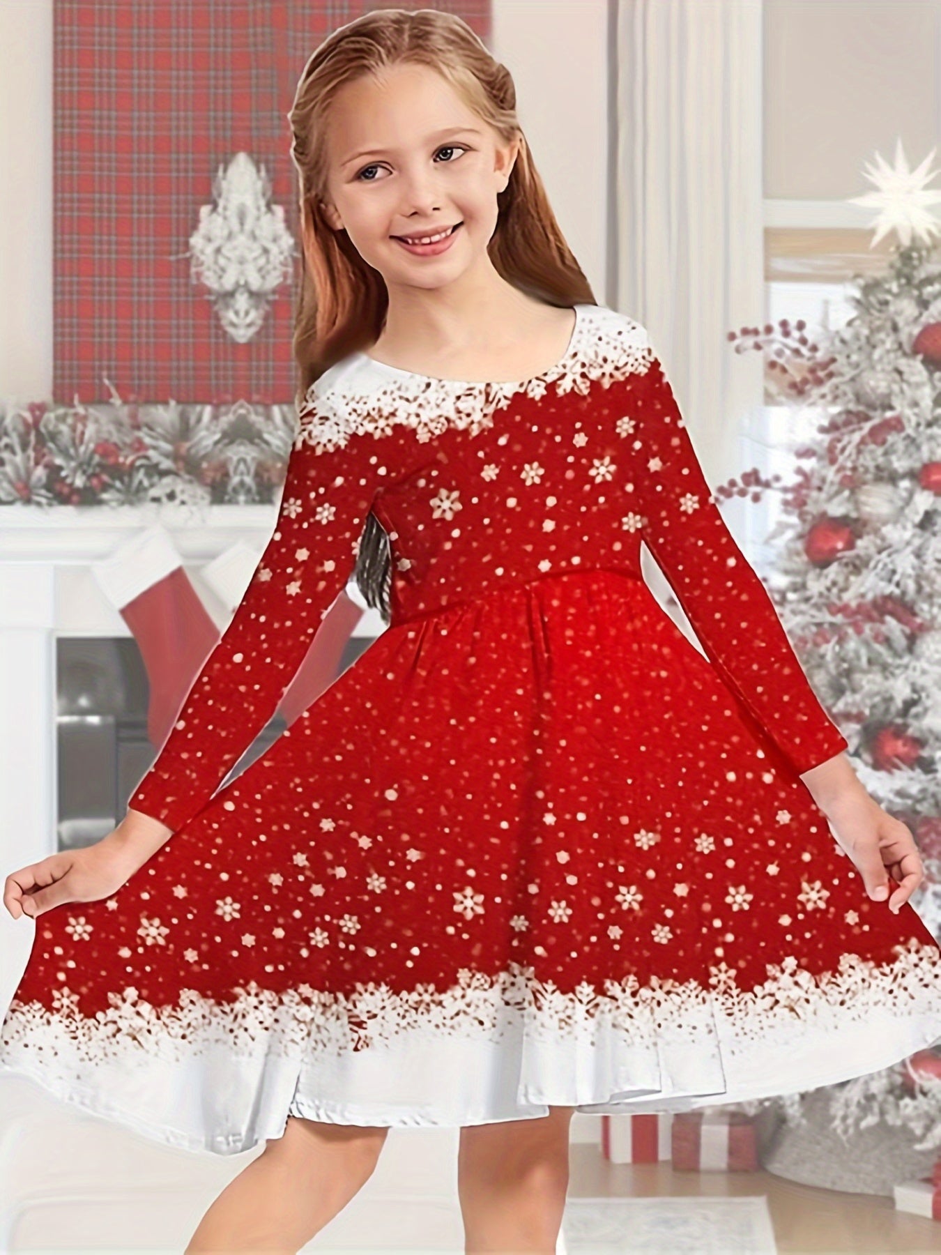 Long Sleeve Christmas Dress Girls Sweet Dresses Kids Gift