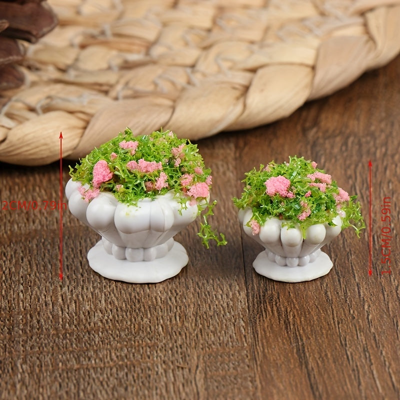 2pcs Green Plant Bonsai Flower Pots Dollhouse Furniture Accessories