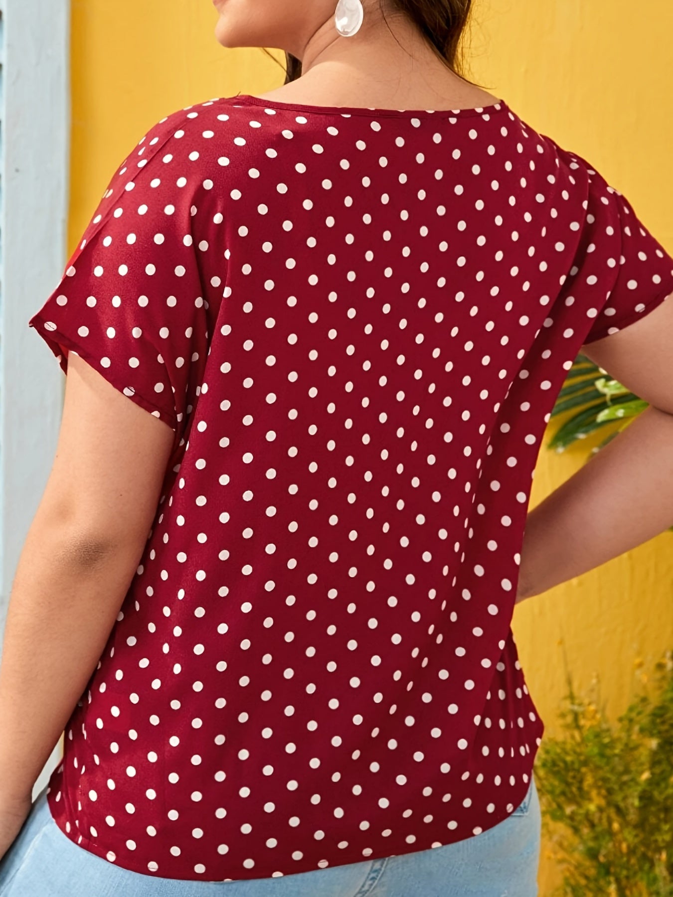  Polka Dot V Neck Blouse