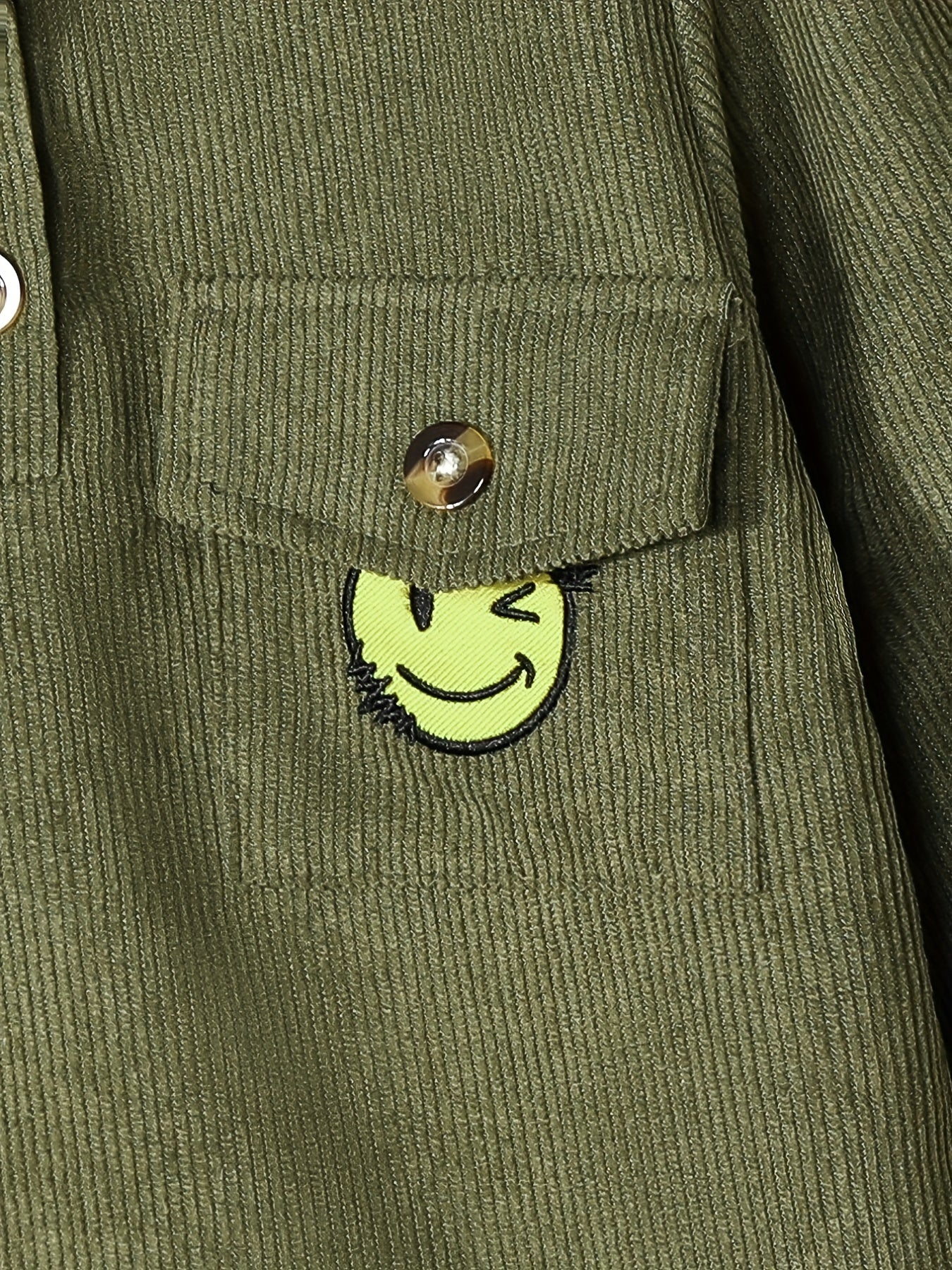 2pcs Boy Smiling Face Hooded Corduroy Pullover & Pants Set for Kids