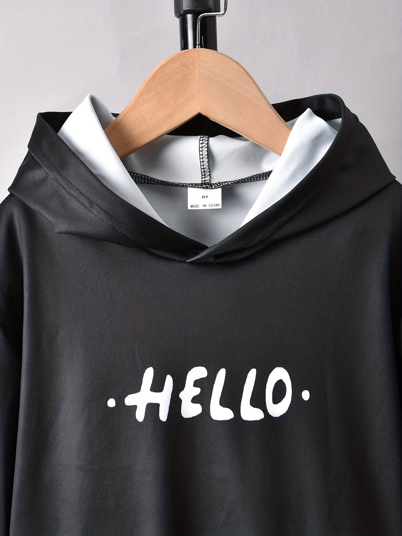 Gradient Pattern Kid's Hoodie HELLO Print Long Sleeve Top