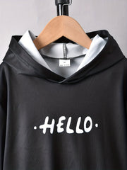 Gradient Pattern Kid's Hoodie HELLO Print Long Sleeve Top