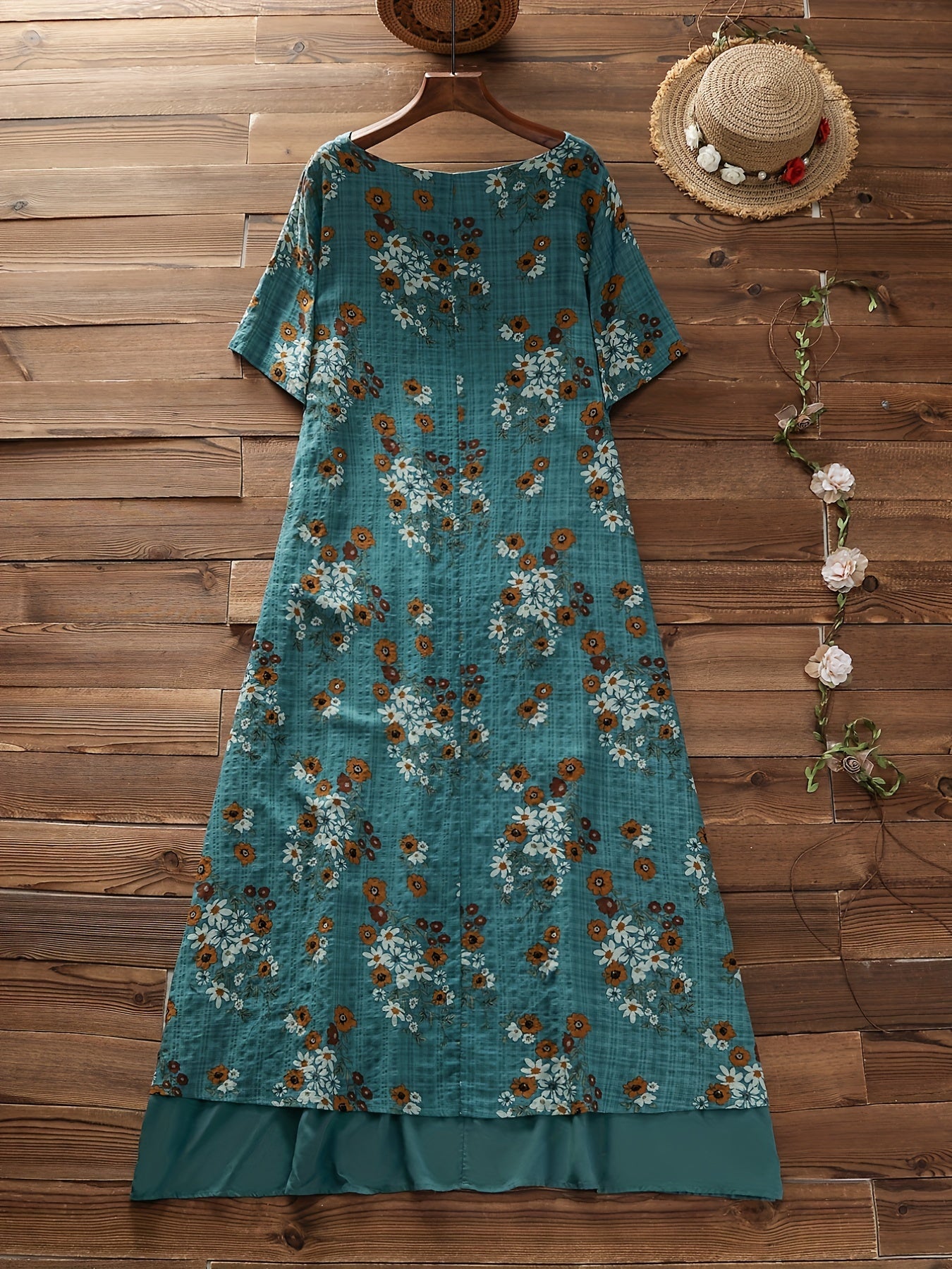  Floral Print Short Sleeve Layered Dress
