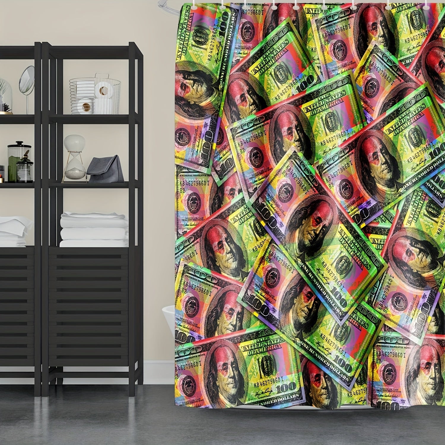 Money Shower Curtain Cash Theme Bathroom Decor Waterproof Polyester