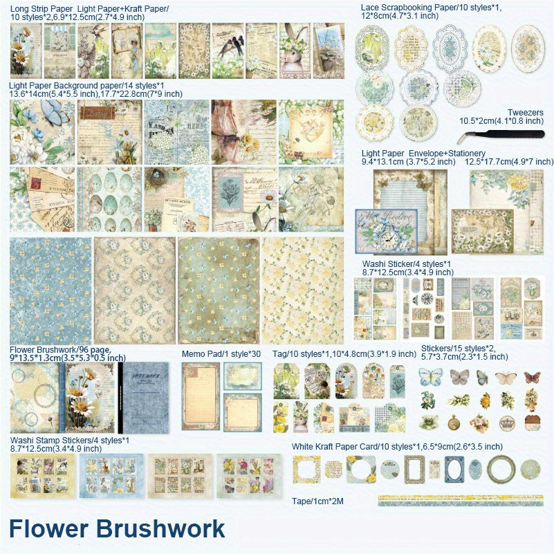 222pcs Vintage Scrapbook Paper Set DIY Journals & Bullet Journal Kit