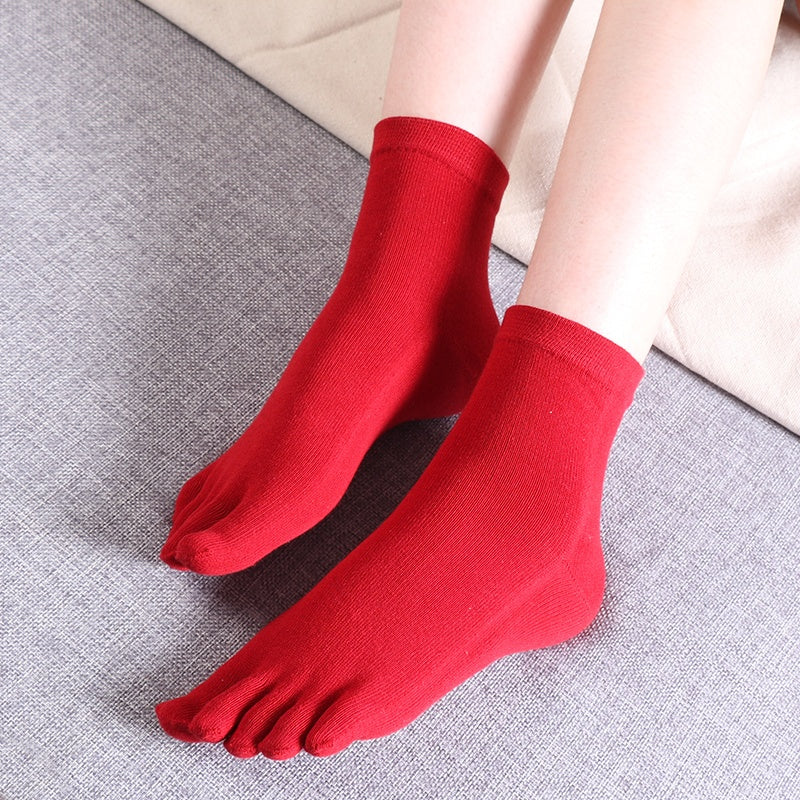 Red Five Toes Split Socks Unisex Low Cut Non Slip Crew Socks