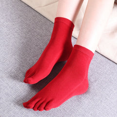 Red Five Toes Split Socks Unisex Low Cut Non Slip Crew Socks