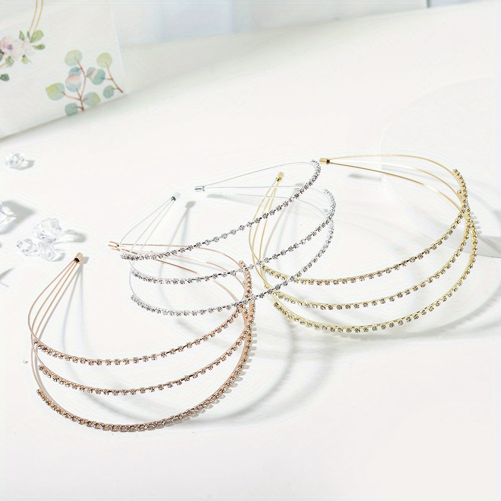 Retro Rhinestone 3 Tiers Headband Female Versatile Headband