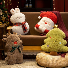 Christmas Plush Toys Santa & Reindeer Throw Pillow Scarves