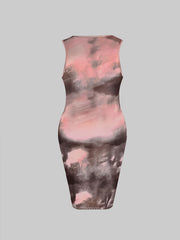  Tie Dye Notched Neck Tank Dress