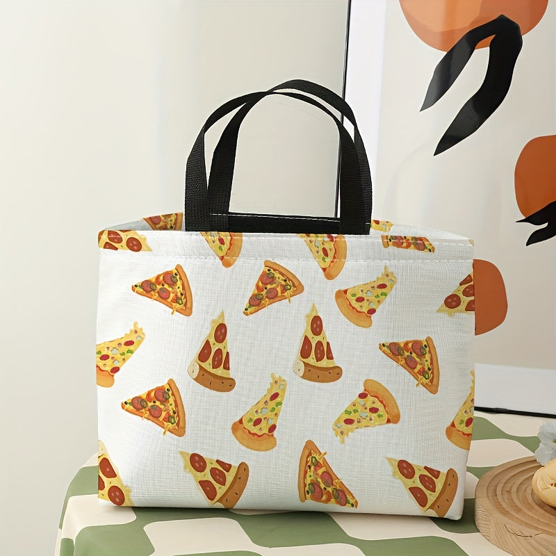Portable Pizza Printed Lunch Bag Waterproof Insulated Bento Bag
