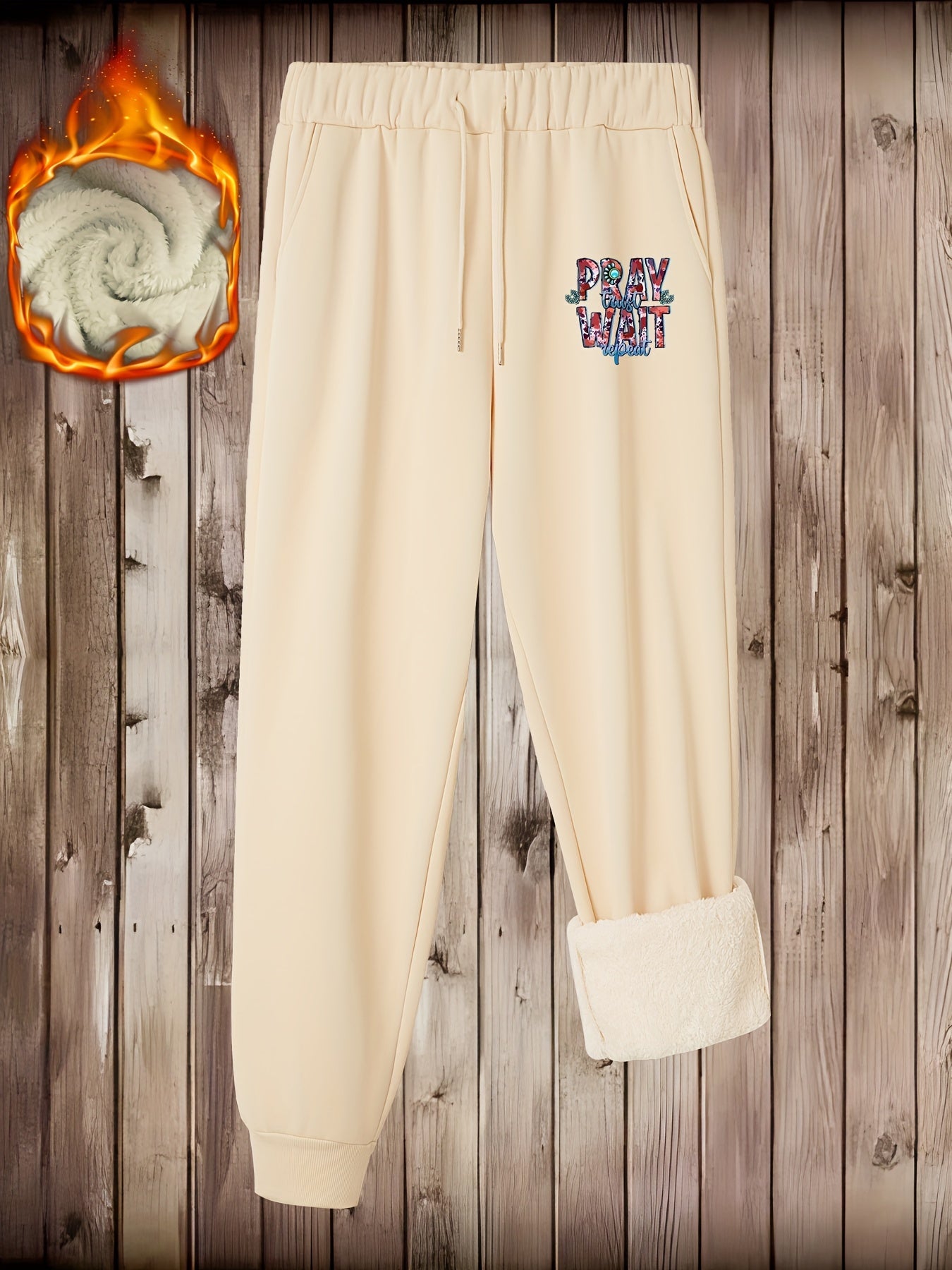  Art Letter Print Liner Fleece Joggers With Pockets