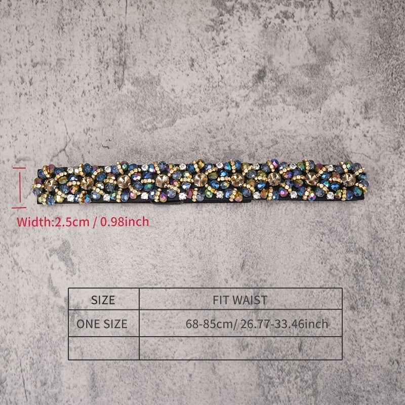 Colorful Rhinestone Flower Belt Women Elastic Thin Belts Waistband