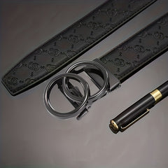Men's Leather Belt Ratchet Buckle Adjustable Business Strap