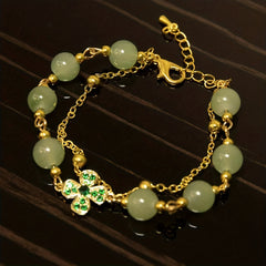 Green Bead Four Leaf Clover Bracelet - Great Gift for her on Mother's Day