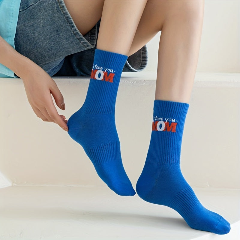 5 Pairs Letter Print Ribbed Socks Mid Tube Women's Stockings