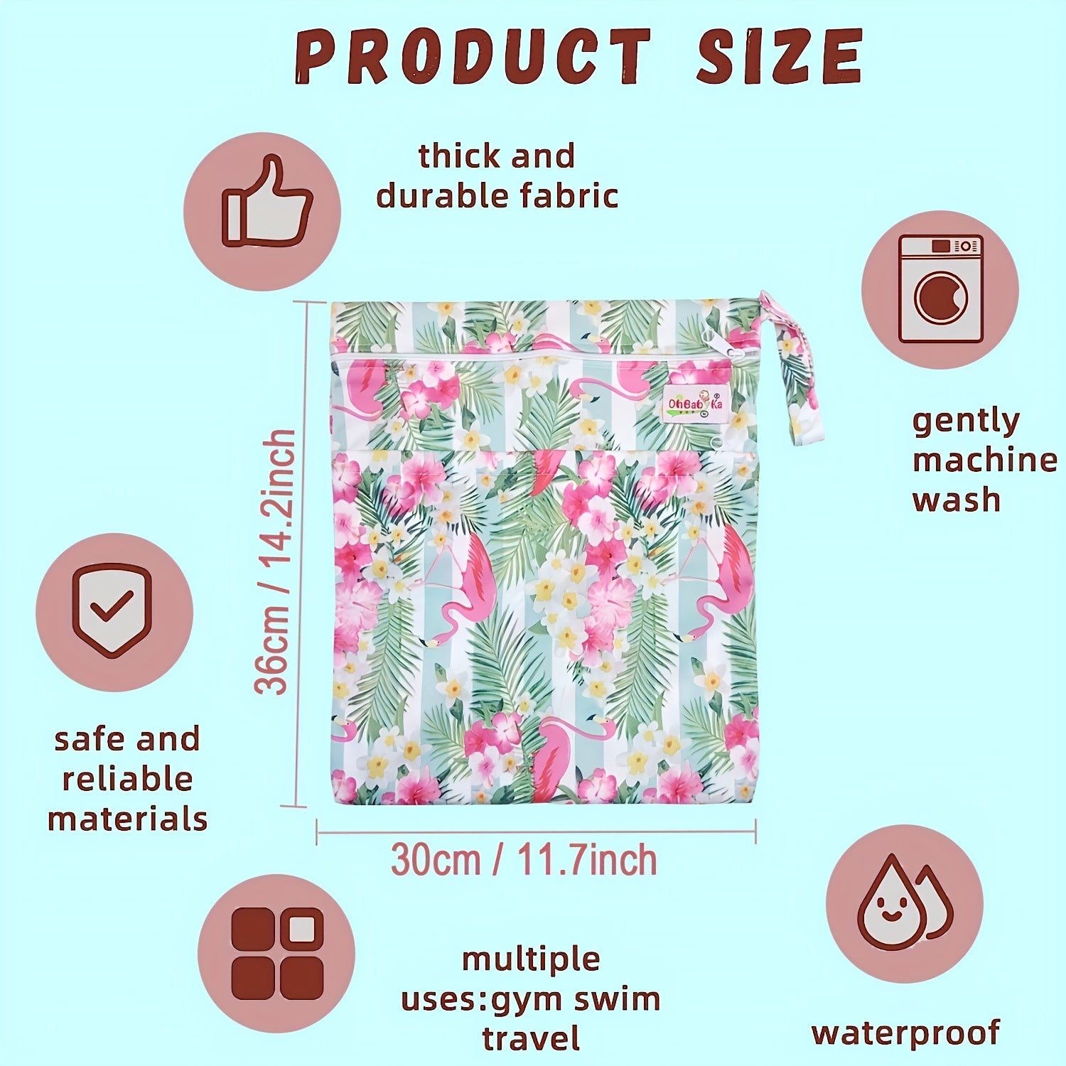 OhBabyKa 2pcs Wet & Dry Bag Waterproof Washable & Reusable 36x30cm