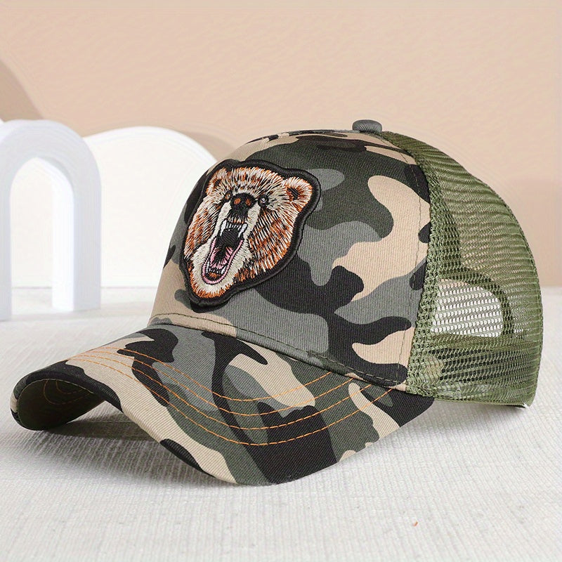 Bear Patch Unisex Trucker Hat Mesh Breathable Baseball Cap Lightweight Sunshade