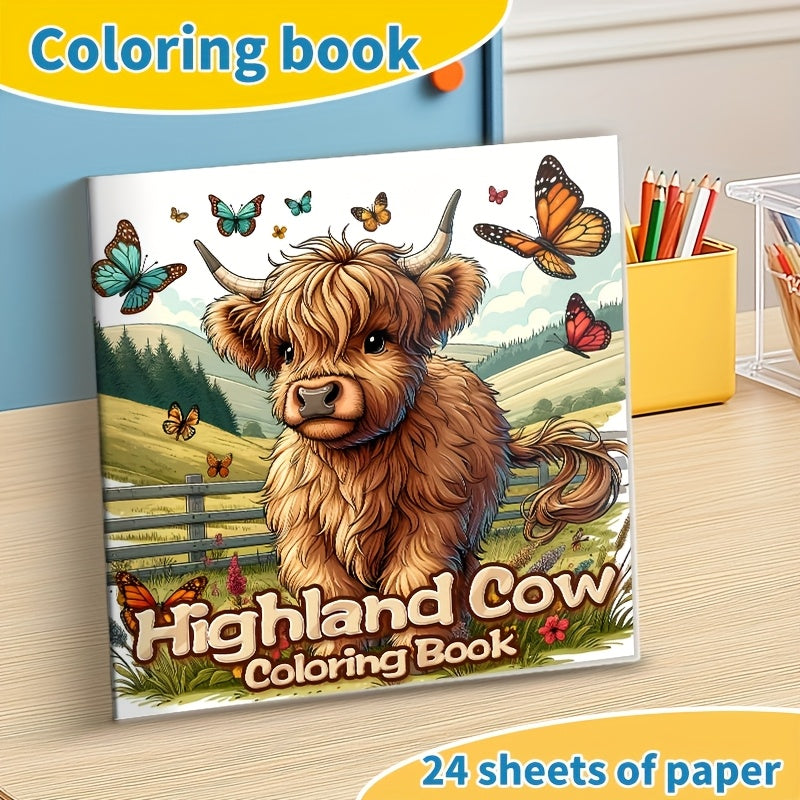 Highland Cow Coloring Book: 24 Single Sided Designs on Thick Smooth Paper