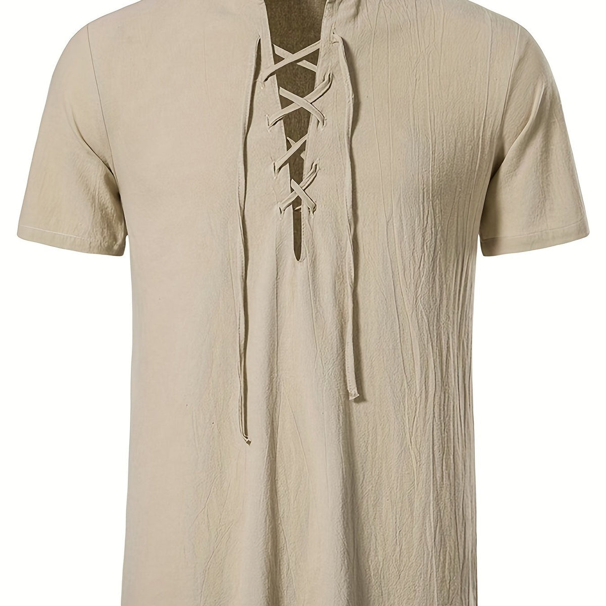 Casual Lace Up Short Sleeve Men's Shirt