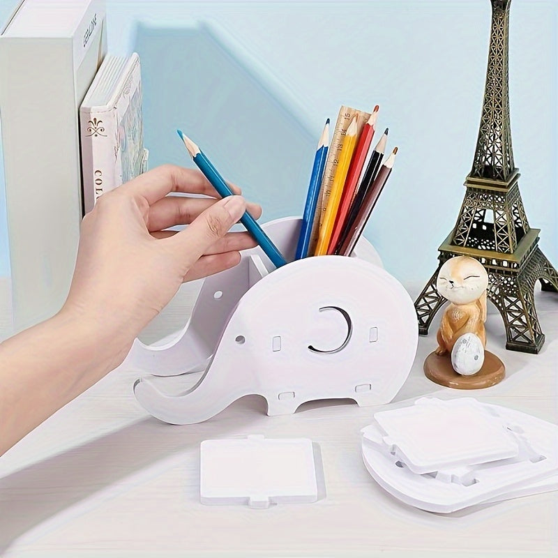 Elephant Shape Pen Holder With Phone Stand Makeup Brush Stationery Storage Rack