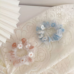 Flower Embroidery Scrunchie Hair Tie Organza Hair Rope Large Accessories