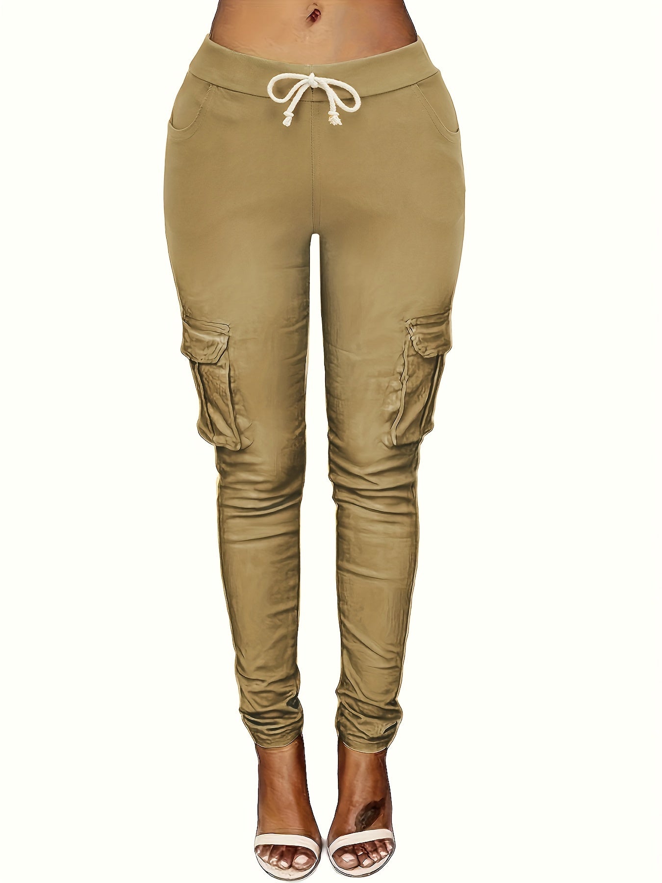  Cargo Pants Drawstring High Rise Solid Flap Pocket