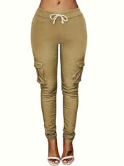  Cargo Pants Drawstring High Rise Solid Flap Pocket