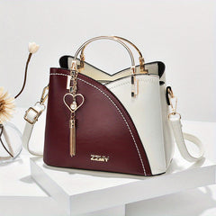 Two Tone Handbag Tassel Crossbody Bag Top Ring PU Leather Purse