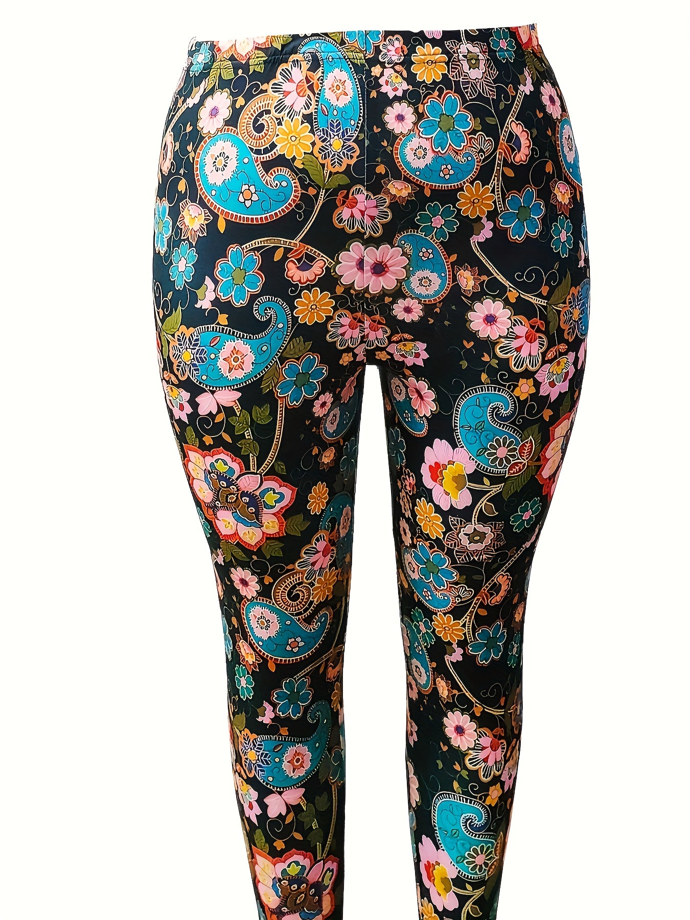  Ethnic Style Paisley Floral Print High Rise Leggings