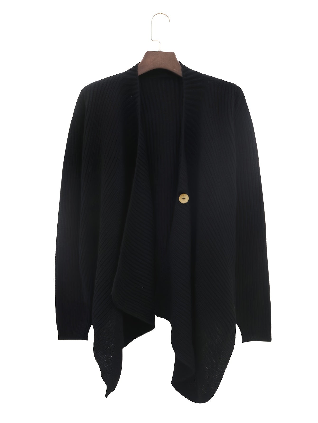  Solid Button Long Sleeve Open Front Cardigan