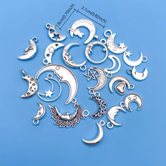 21pcs Antique Silver Sun Moon Star Charms for DIY Jewelry Making