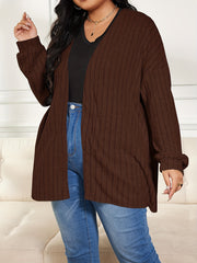  Solid Ribbed Open Front Knit Cardigan