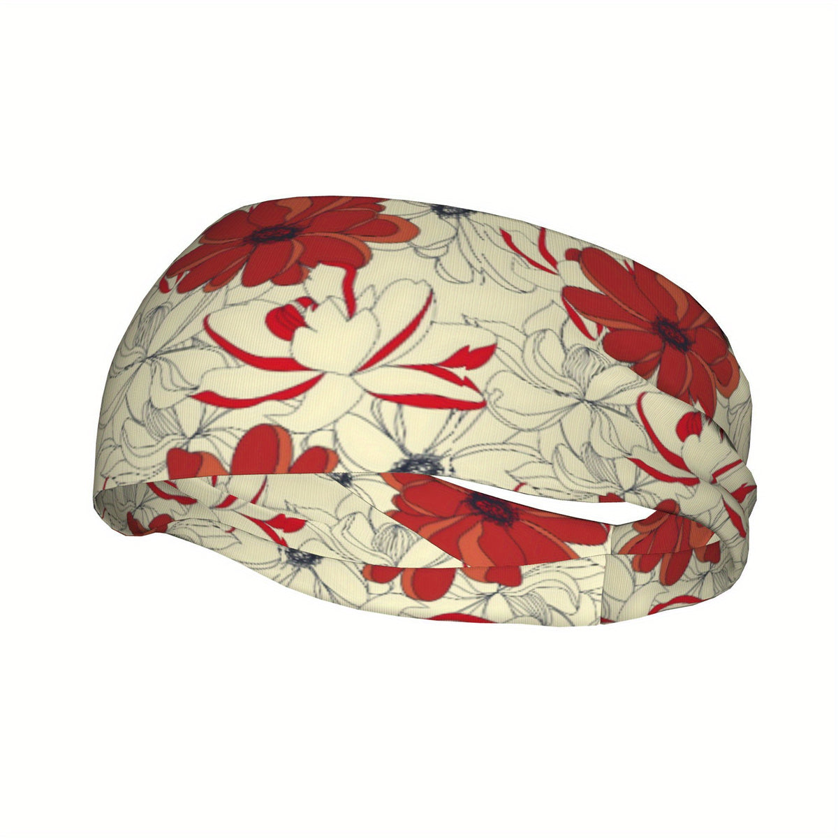 Red Flower Floral Unisex Sports Headband Sweat Wicking Polyester
