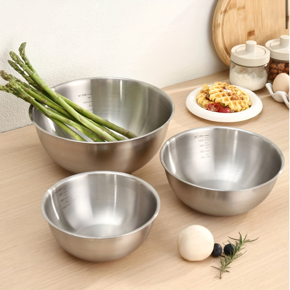 3pcs Stainless Steel Mixing Bowls Salad Mixing Bowl Set Kitchen Gadgets